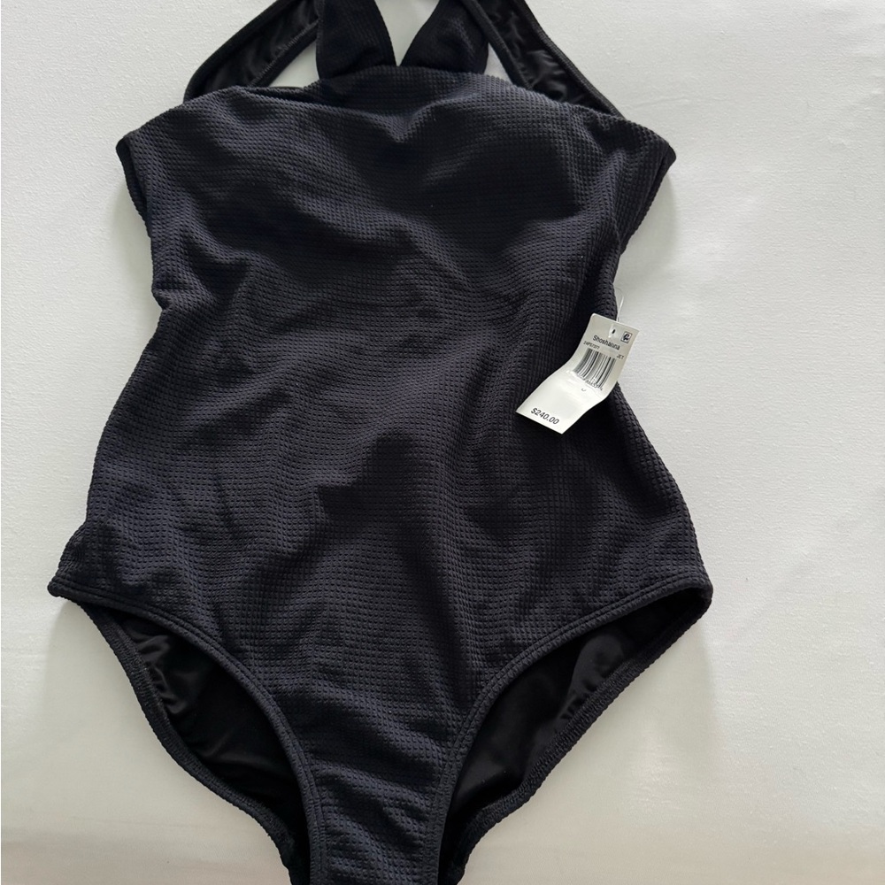 Shoshanna Plisse Black Halter One Piece Swimsuit - Picture 6 of 6